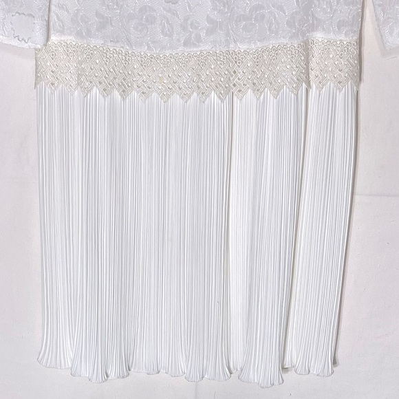 Vintage White Long Sleeve Pleated Midi Shift Bride Mother Of The Bride Dress M - Picture 10 of 16